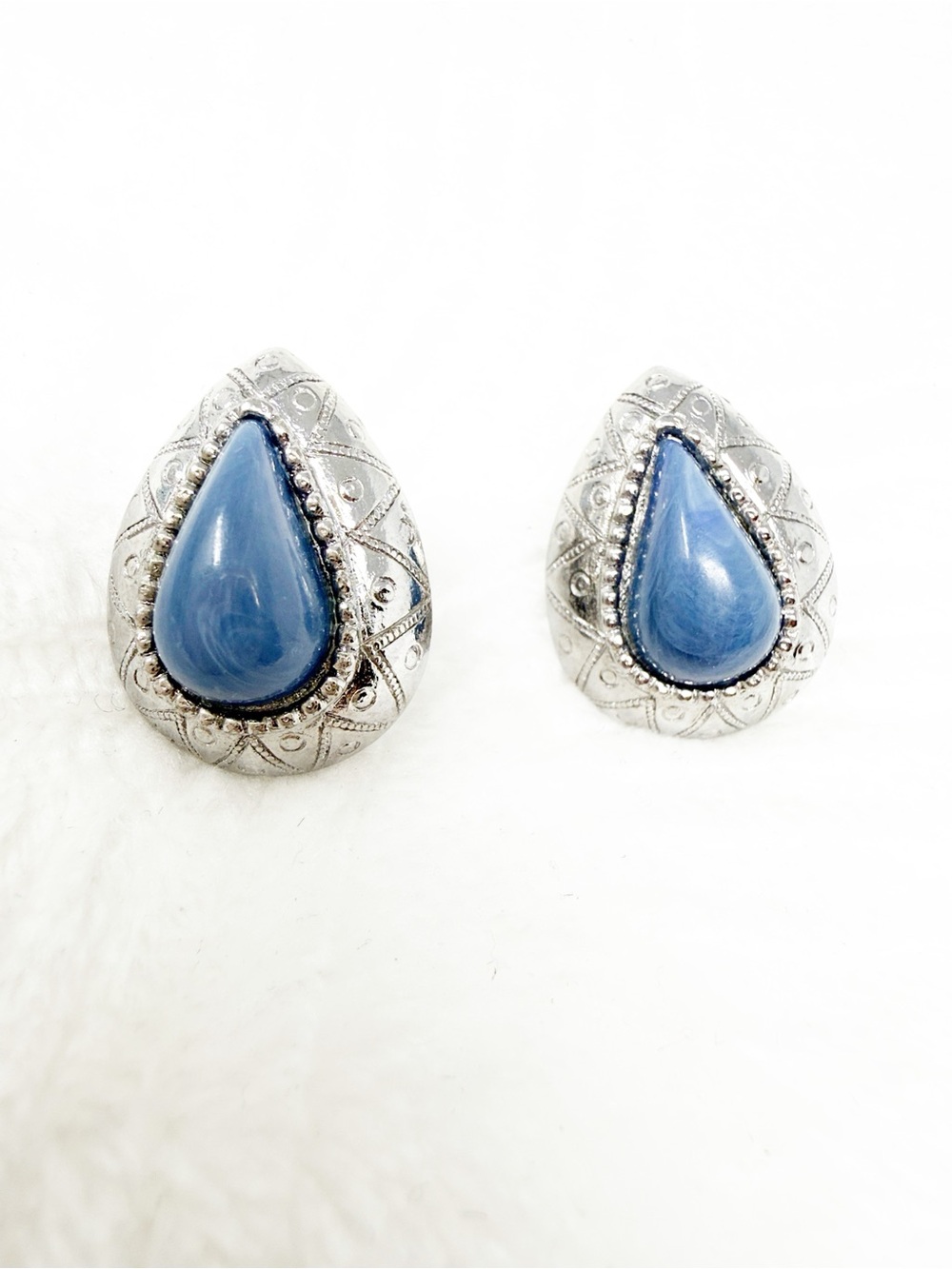 Boho Western Silver Tone Blue Teardrop Statement Stud Earrings Coastal Cowgirl